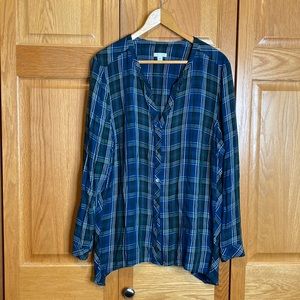 J Jill plaid womens v-neck top size XL